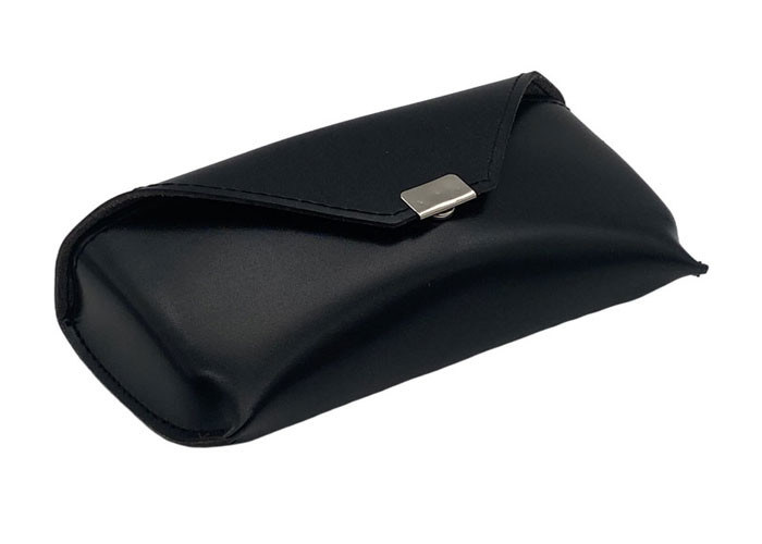Black Large Folding Hard Leather Glasses Case With Button